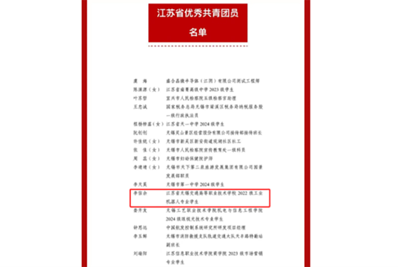 喜报！我院李信余同学荣获“江苏省优秀共青团员”称号