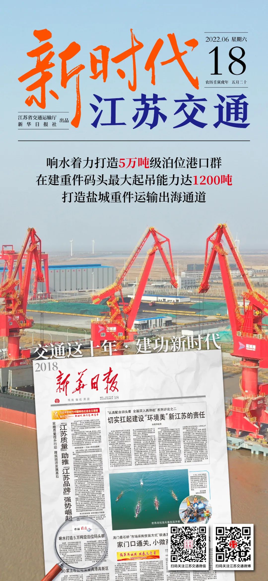 新时代江苏交通｜响水着力打造5万吨级泊位港口群 在建重件码头最大起吊能力达1200吨 打造盐城重件运输出海通道